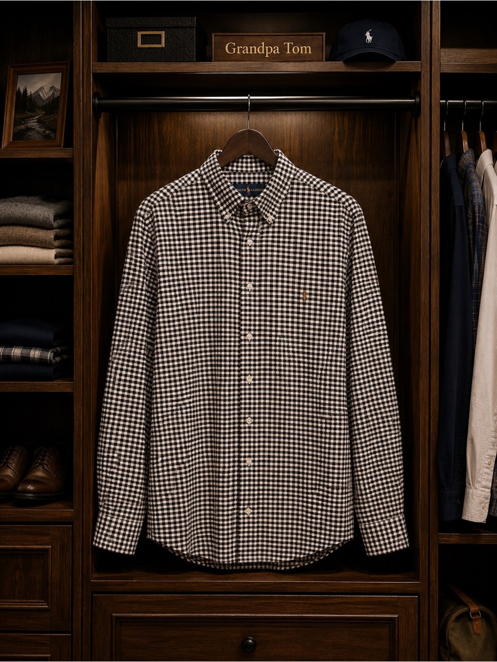 Ralph Lauren Black and White Gingham Button-Down Shirt